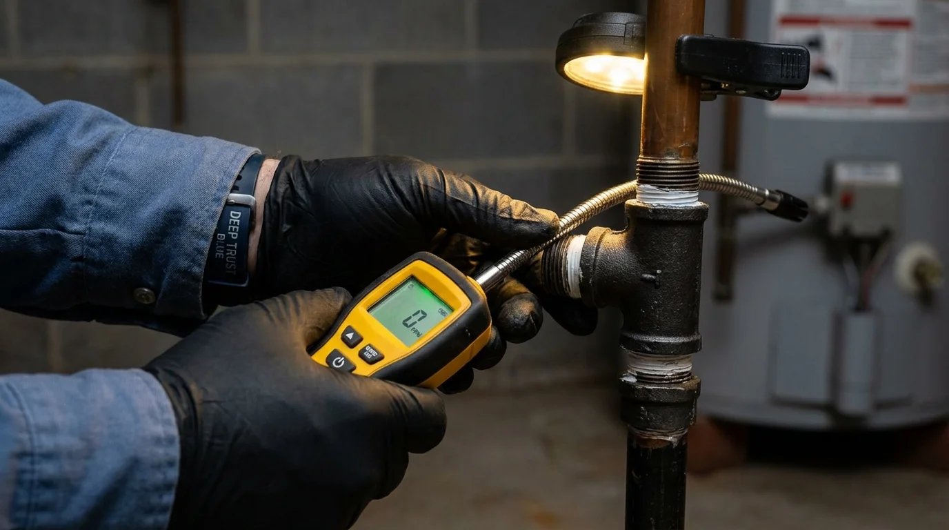 Gas leak detection with electronic sniffer by Johns Plumbing LLC in Wahpeton