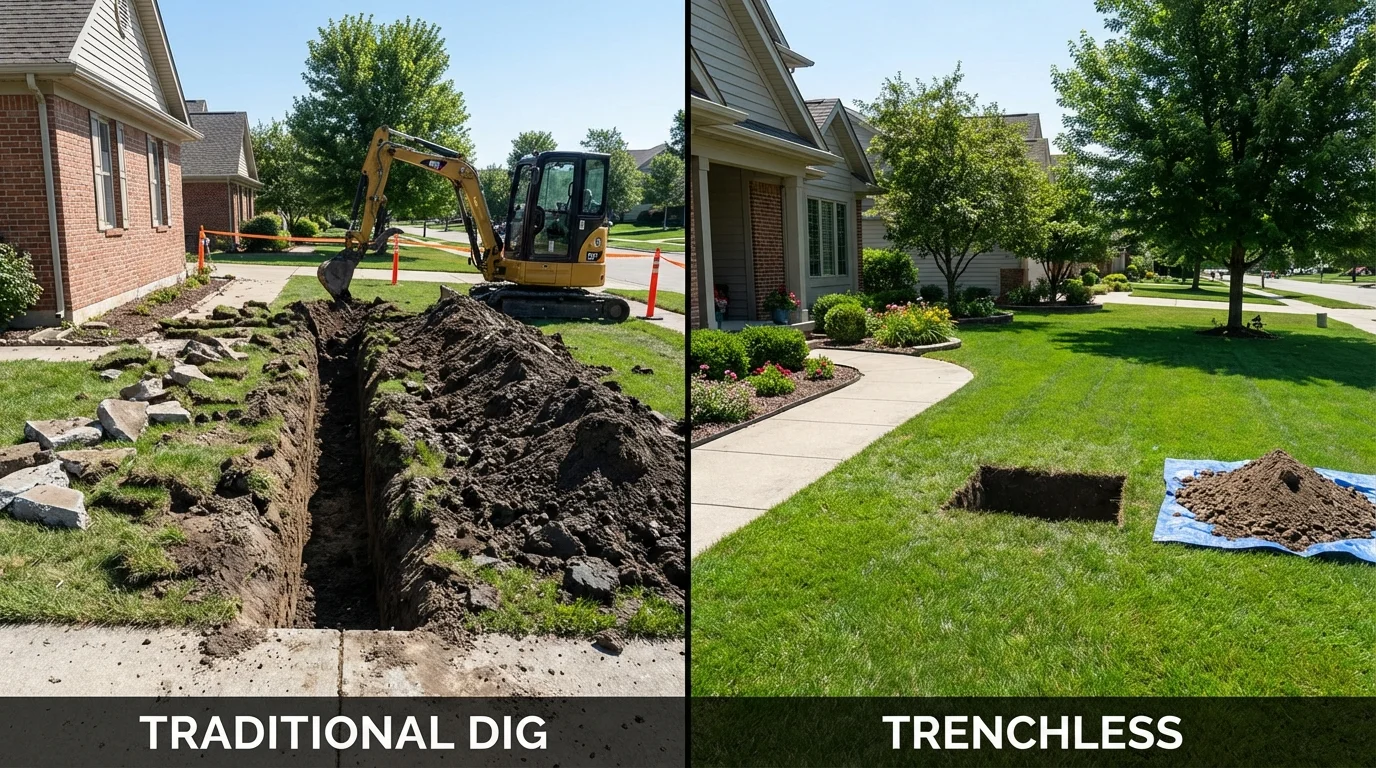 Trenchless sewer repair with minimal yard damage versus traditional excavation in Wahpeton, ND